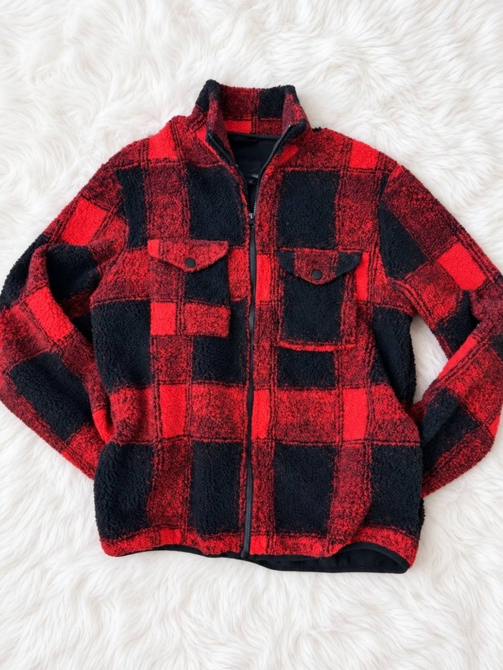 Women's Red and Black Buffalo Plaid Sherpa Jacket
